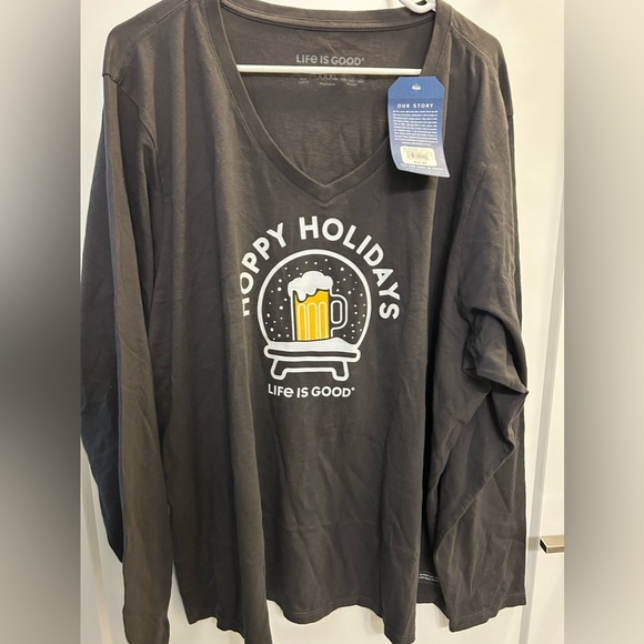 NWT Life Is Good Happy Holidays V-Neck Long Sleeve - Picture 6 of 10